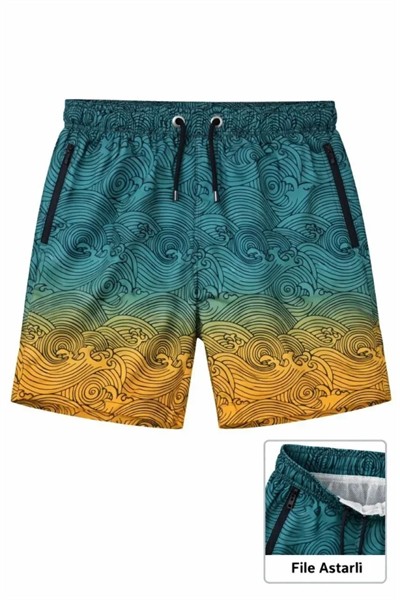 Deniz Şortu Fermuarlı Cepli File Astarlı Hızlı Kuruyan Premium - Çok Renkli