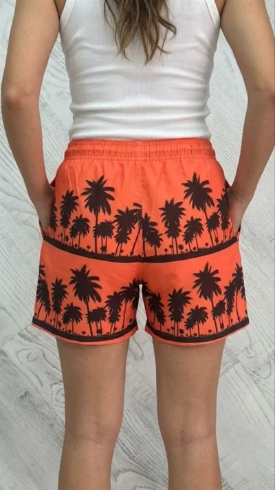 Deniz Şortu Fermuarlı Cepli File Astarlı Hızlı Kuruyan Premium - Turuncu