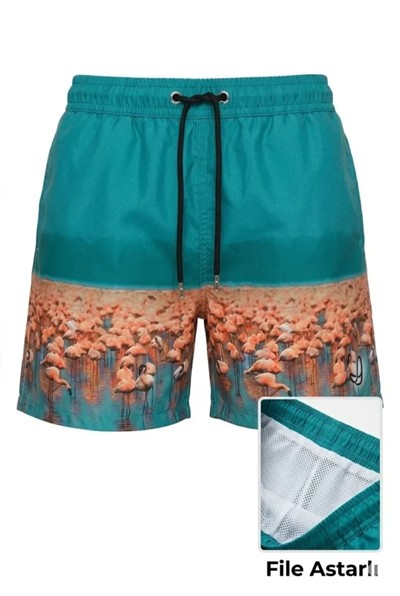 Deniz Şortu Fermuarlı Cepli File Astarlı Hızlı Kuruyan Premium - Su Yeşili