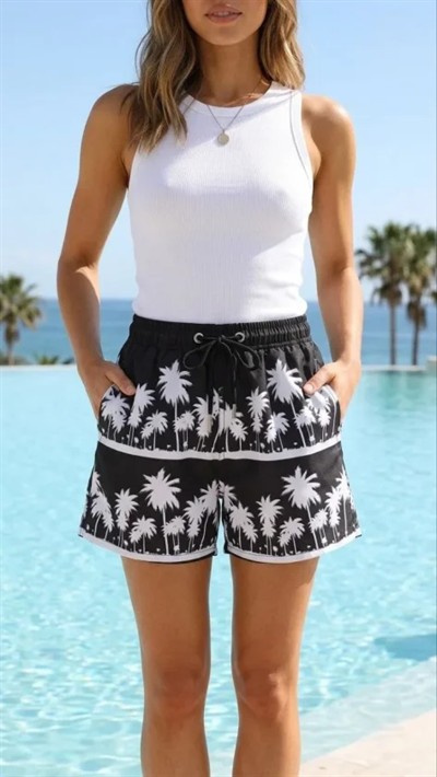 Deniz Şortu Fermuarlı Cepli File Astarlı Hızlı Kuruyan Premium - Siyah