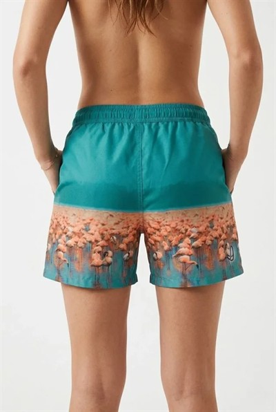 Deniz Şortu Fermuarlı Cepli File Astarlı Hızlı Kuruyan Premium - Su Yeşili