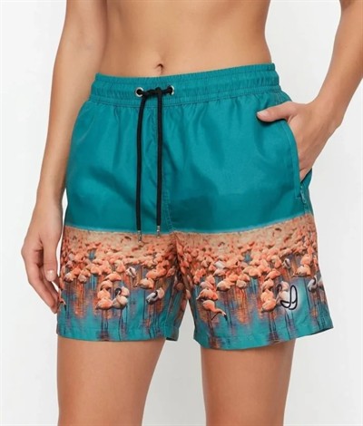 Deniz Şortu Fermuarlı Cepli File Astarlı Hızlı Kuruyan Premium - Su Yeşili