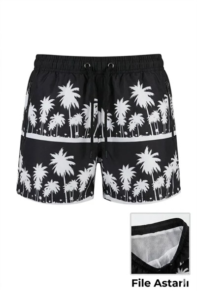 Deniz Şortu Fermuarlı Cepli File Astarlı Hızlı Kuruyan Premium - Siyah