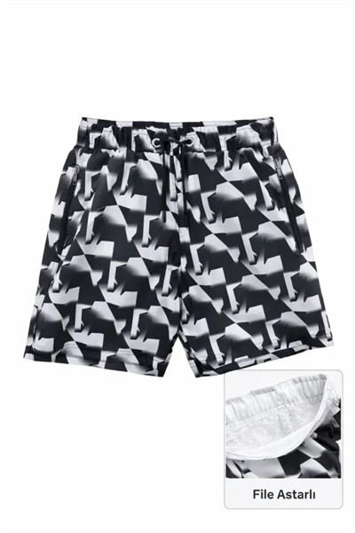 Deniz Şortu Fermuarlı Cepli File Astarlı Hızlı Kuruyan Premium - Siyah