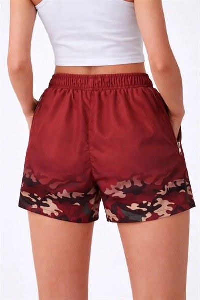 Deniz Şortu Fermuarlı Cepli File Astarlı Hızlı Kuruyan Premium - Bordo