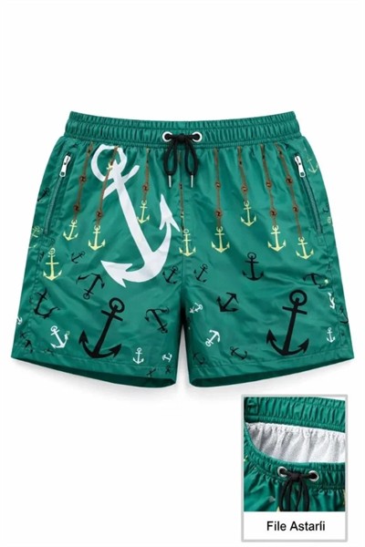 Deniz Şortu Fermuarlı Cepli File Astarlı Hızlı Kuruyan Premium - Su Yeşili