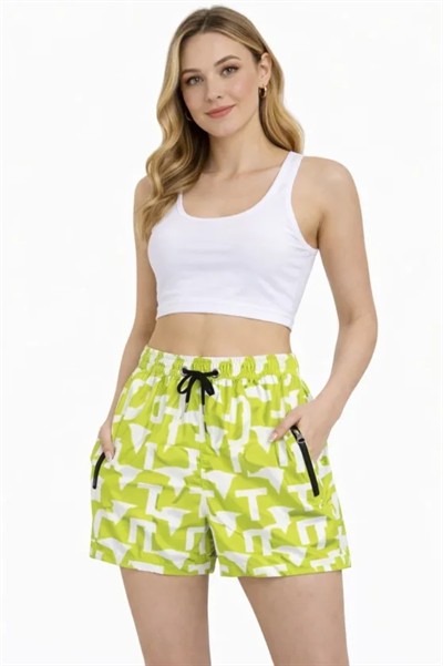 Deniz Şortu Fermuarlı Cepli File Astarlı Hızlı Kuruyan Premium - Neon Yeşili