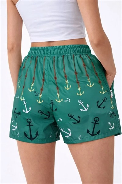 Deniz Şortu Fermuarlı Cepli File Astarlı Hızlı Kuruyan Premium - Su Yeşili