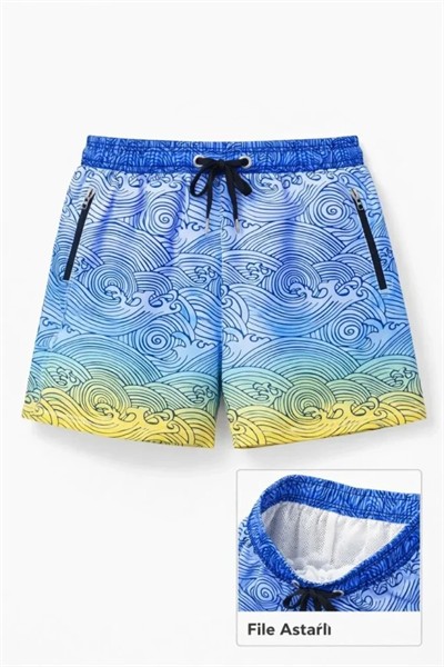 Deniz Şortu Fermuarlı Cepli File Astarlı Hızlı Kuruyan Premium - Çok Renkli