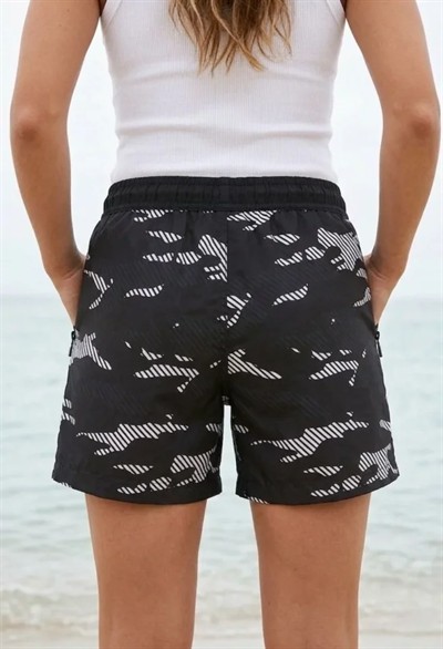 Deniz Şortu Fermuarlı Cepli File Astarlı Hızlı Kuruyan Premium - Siyah