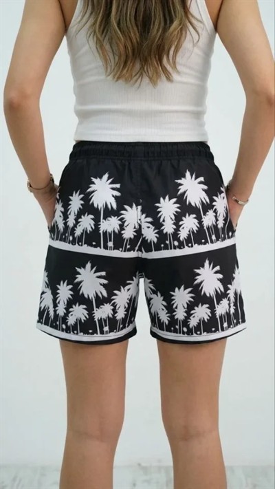 Deniz Şortu Fermuarlı Cepli File Astarlı Hızlı Kuruyan Premium - Siyah