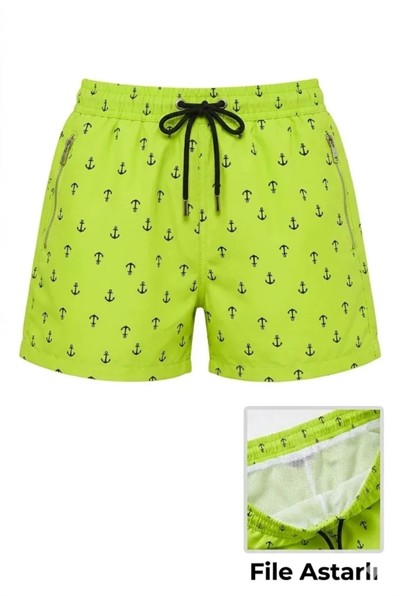 Deniz Şortu Fermuarlı Cepli File Astarlı Hızlı Kuruyan Premium - Neon Yeşili