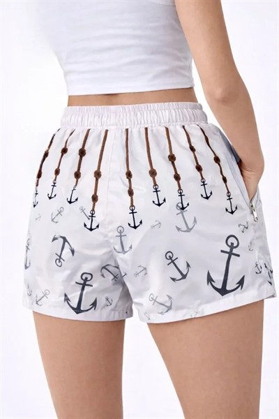 Deniz Şortu Fermuarlı Cepli File Astarlı Hızlı Kuruyan Premium - Beyaz