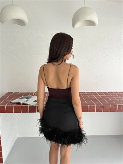 Derin Dekolte Askılı Body Sırt Dekolteli Şık Kolsuz Yazlık Bodysuit - Kahverengi