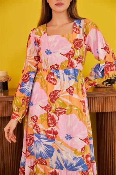 Desenli Desenli Keten Elbise