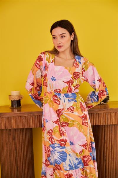 Desenli Desenli Keten Elbise