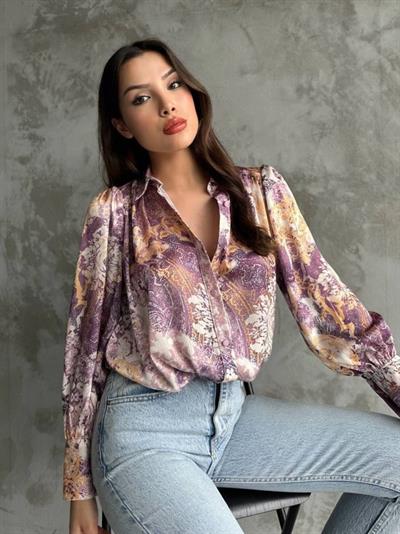 Desenli Dökümlü Saten Gömlek