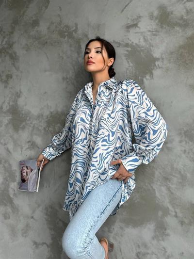 Desenli Dökümlü Saten Gömlek