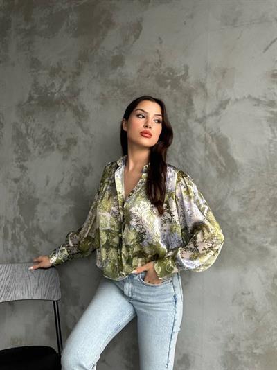 Desenli Dökümlü Saten Gömlek