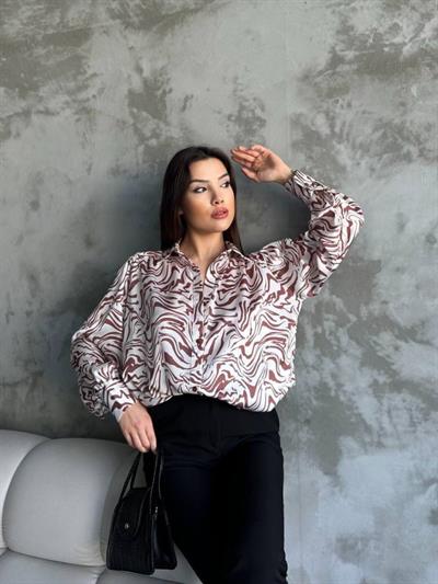 Desenli Dökümlü Saten Gömlek