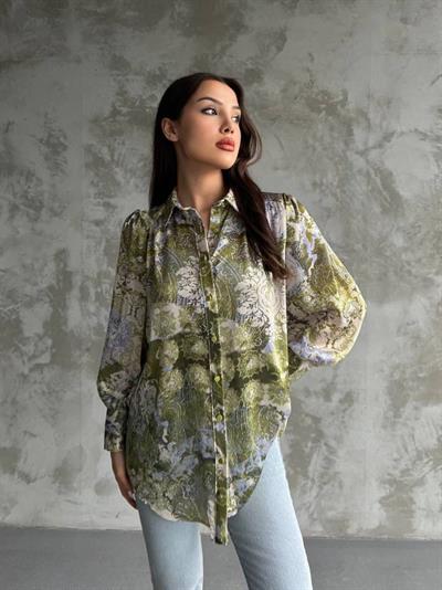 Desenli Dökümlü Saten Gömlek