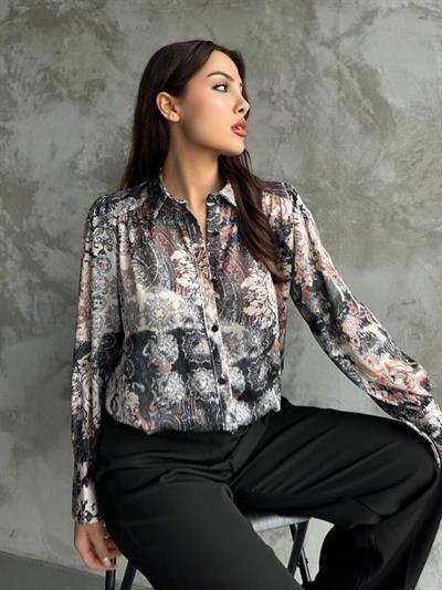Desenli Dökümlü Saten Gömlek
