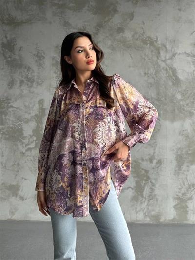 Desenli Dökümlü Saten Gömlek