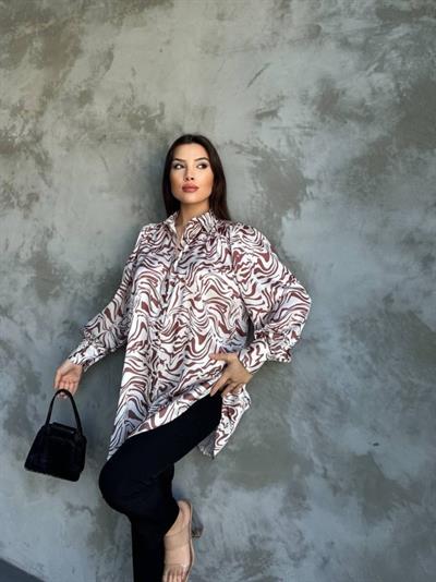 Desenli Dökümlü Saten Gömlek