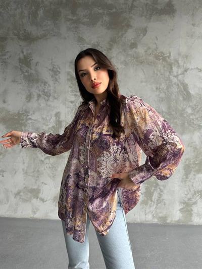 Desenli Dökümlü Saten Gömlek