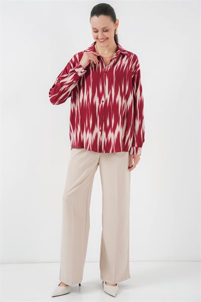 Desenli Oversize Gömlek 20301 - Kırmızı