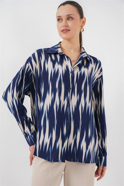 Desenli Oversize Gömlek 20301 - Lacivert