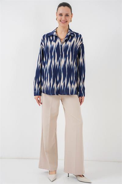 Desenli Oversize Gömlek 20301 - Lacivert