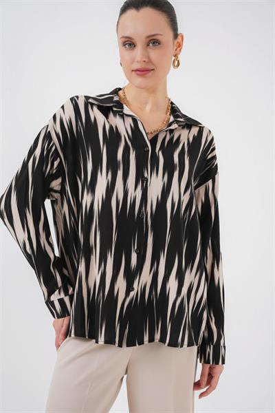 Desenli Oversize Gömlek 20301 - Siyah