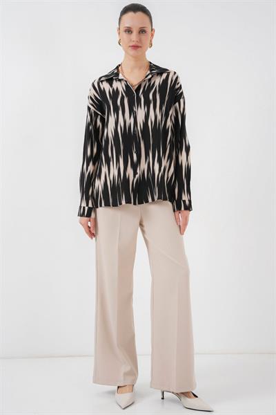 Desenli Oversize Gömlek 20301 - Siyah