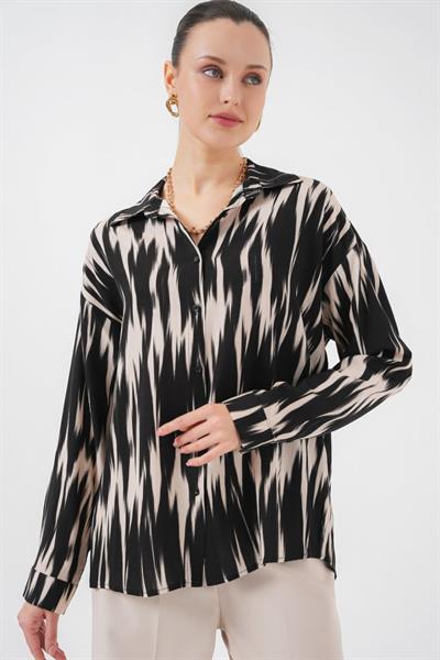 Desenli Oversize Gömlek 20301 - Siyah