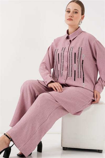 Desenli Tunik Pantolon İkili Takım 6720 - Gül Kurusu
