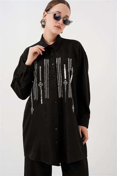 Desenli Tunik Pantolon İkili Takım 6720 - Siyah