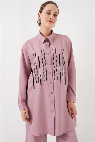 Desenli Tunik Pantolon İkili Takım 6720 - Gül Kurusu