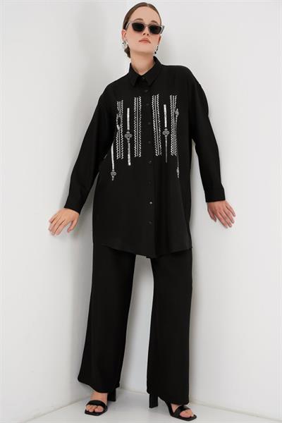 Desenli Tunik Pantolon İkili Takım 6720 - Siyah