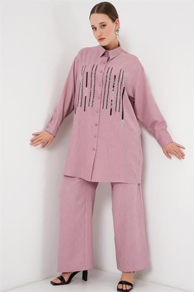 Desenli Tunik Pantolon İkili Takım 6720 - Gül Kurusu