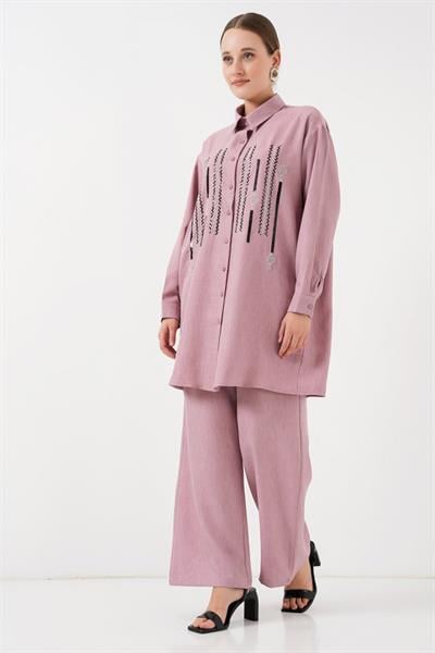 Desenli Tunik Pantolon İkili Takım 6720 - Gül Kurusu