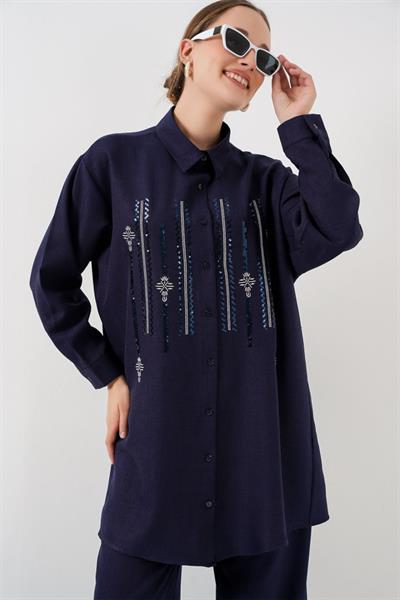 Desenli Tunik Pantolon İkili Takım 6720 - Lacivert