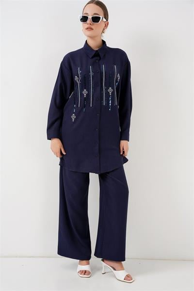Desenli Tunik Pantolon İkili Takım 6720 - Lacivert