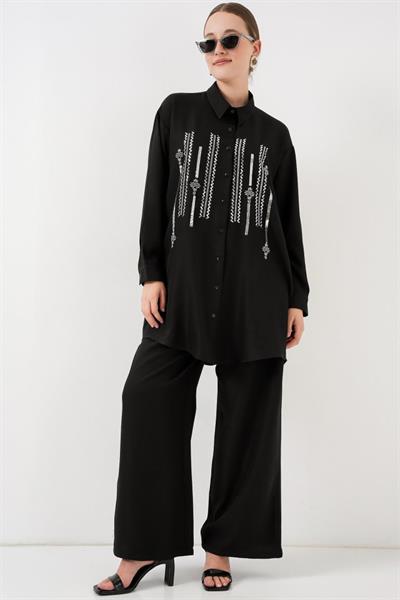 Desenli Tunik Pantolon İkili Takım 6720 - Siyah