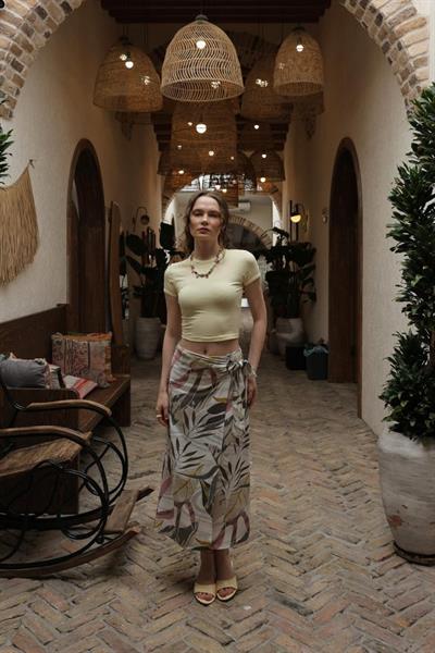 Desenli Viskon Etek - Gri