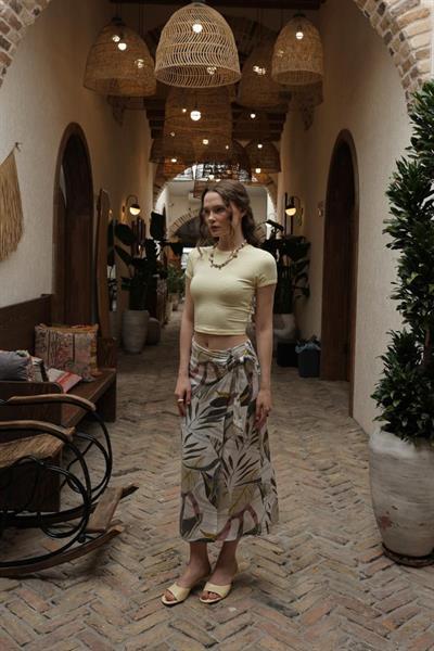 Desenli Viskon Etek - Gri