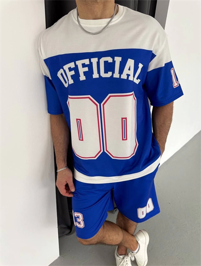 Dijital 00 Baskılı Şortlu Takım - Mavi