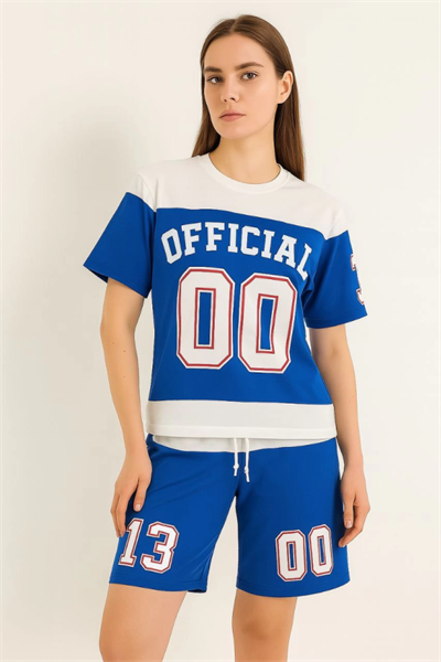 Dijital 00 Baskılı Şortlu Takım - Mavi