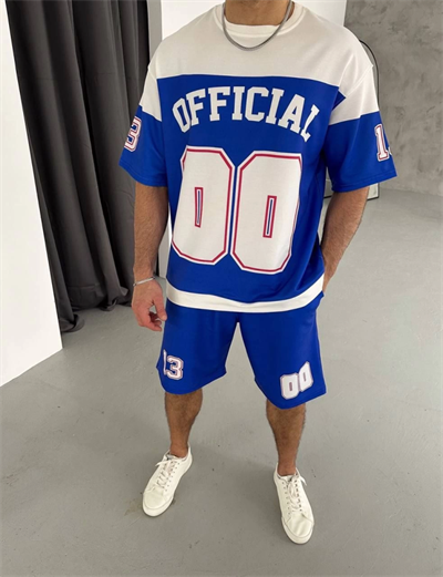 Dijital 00 Baskılı Şortlu Takım - Mavi