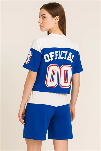 Dijital 00 Baskılı Şortlu Takım - Mavi